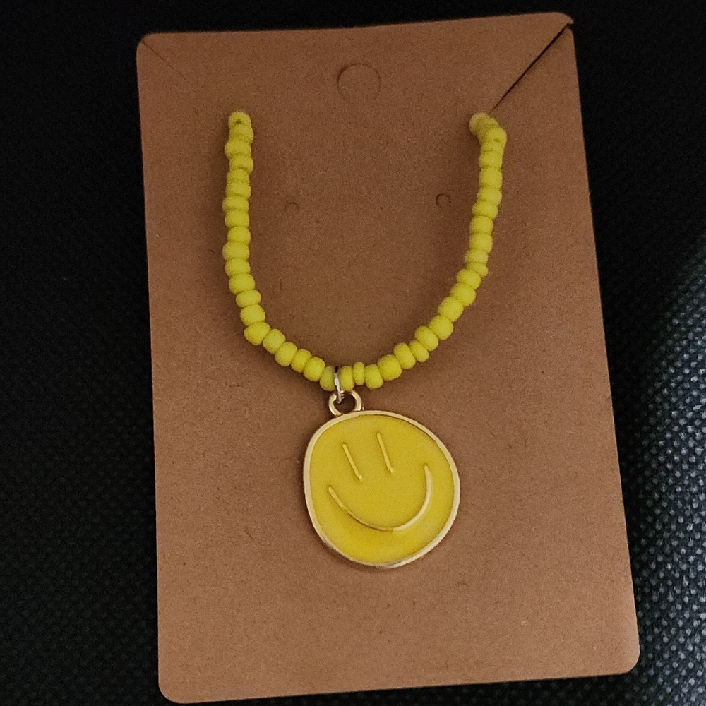 Yellow Beaded Smiley Face Bracelet